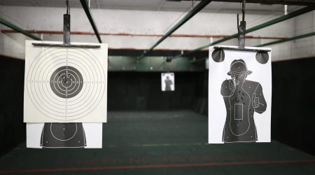 Sports shooting range with targets prepared for shooting with firearms - shooting training.